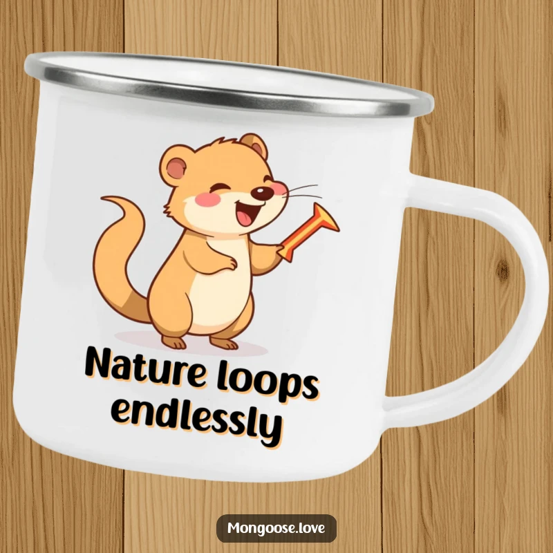 Funny happy mongoose spinning a boomerang with its tail, for humorous and playful outdoor adventures.