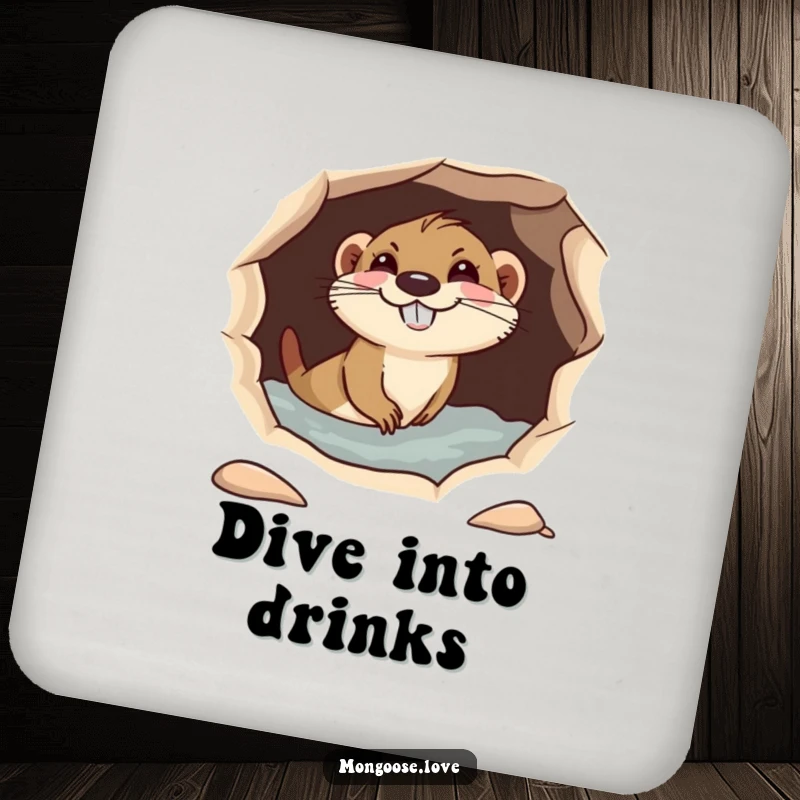 Funny playful mongoose diving into a hole, with a mischievous grin, adding humorous flair.