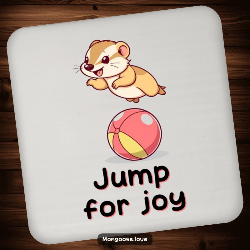 Funny Mongoose Coasters: A set of coasters featuring a humorous mongoose jumping over a ball, ideal funny gifts.