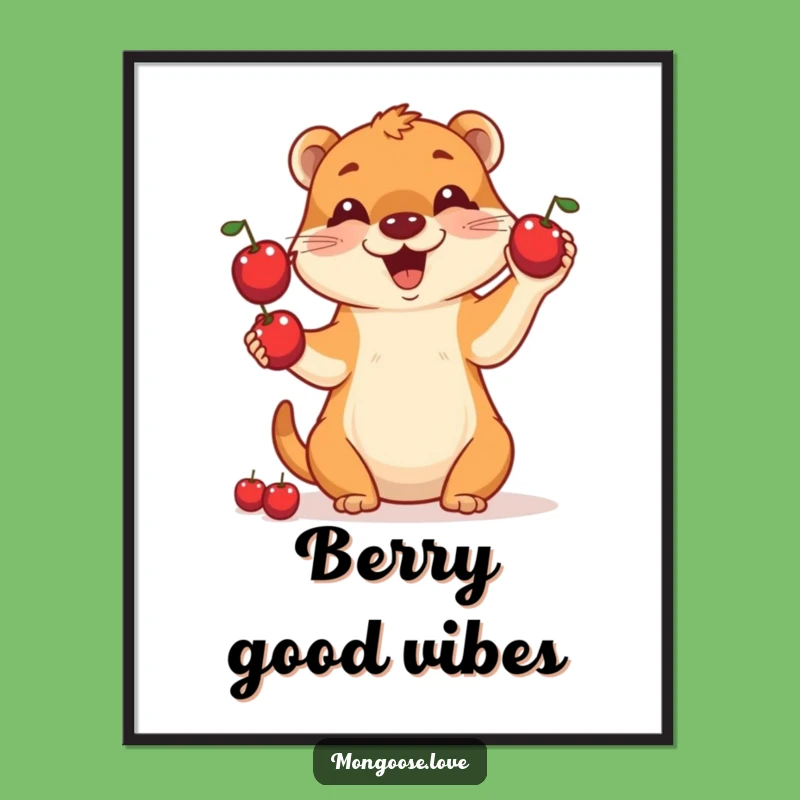 Funny Mongoose Juggling Berries Poster - Whimsical Wall Art Gift