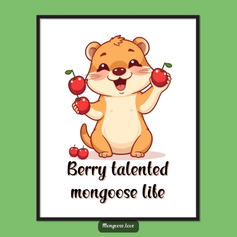 Funny Free Printable Wall Art: Cheerful Mongoose Juggling Berries, Quirky Downloadable Decor!