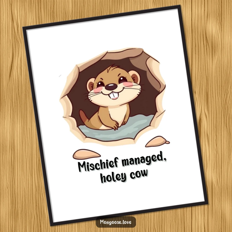 Funny Free Printable Mongoose Wall Art: A playful mongoose dives into a hole with a mischievous grin, adding humor.