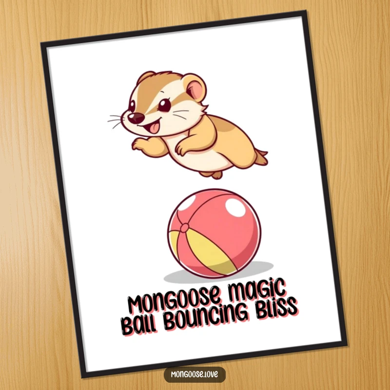 Funny Free Printable Wall Art! A whimsical mongoose mid-leap over a vibrant ball, bringing playful energy to any room.