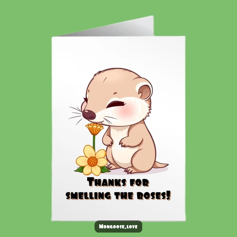 Free Printable Mongoose Thank You Card: Funny Sniff Flower Gratitude Downloadable Gift