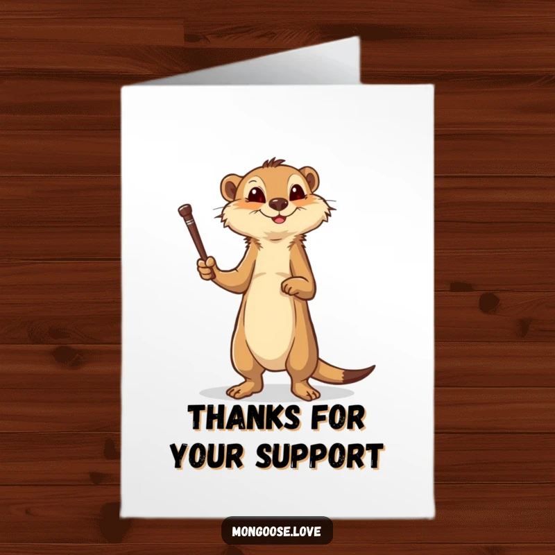 Funny Free Printable Thank You Card: Brave mongoose on hind legs with stick, supportive gift, downloadable.