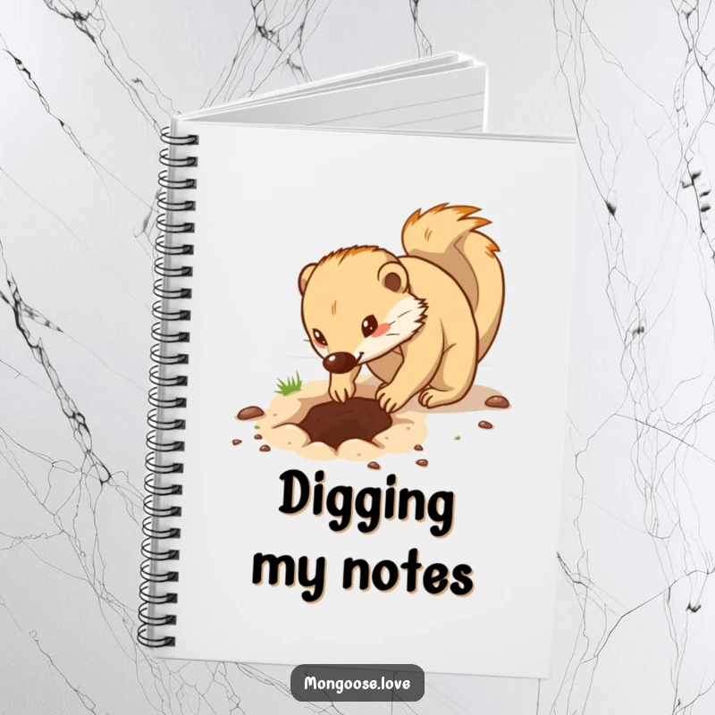Funny notebook with a determined mongoose digging a hole with its paws, ideal for jotting down goals and ideas.