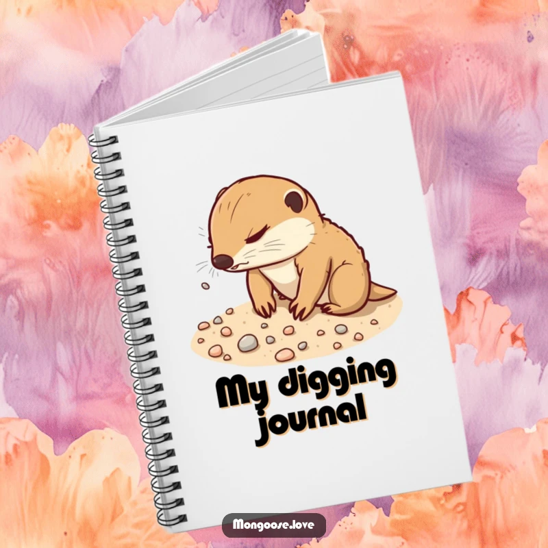 Funny Mongoose Notebook: A determined mongoose digs playfully in sandy soil, scattering pebbles, great for notes.