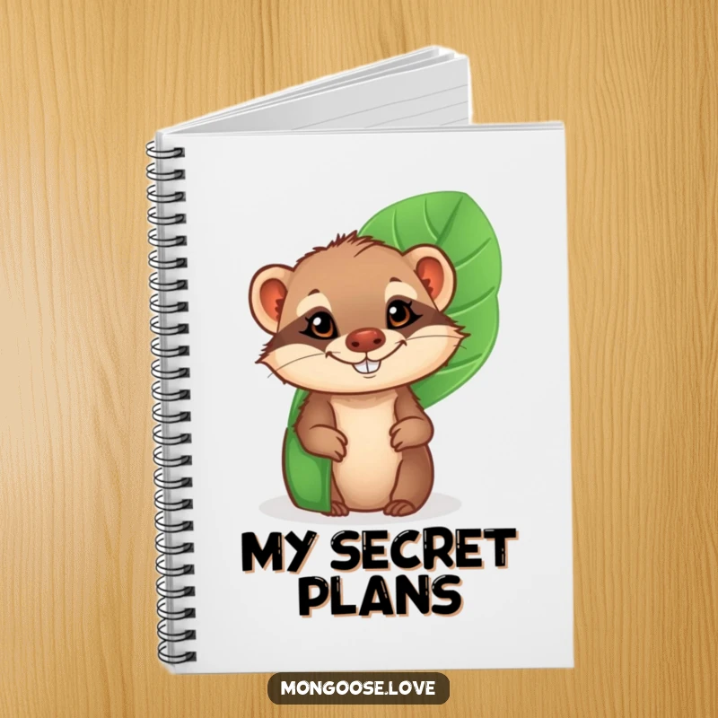 Funny Mongoose Notebook: A cheeky mongoose peeking from behind a tropical leaf with a grin, great for notes.